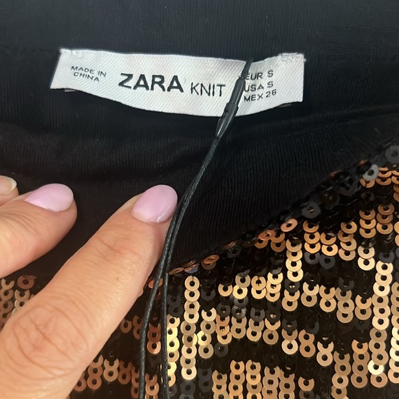 Zara Leopard print fully sequined knit pencil skirt gold black - Picture 4 of 5